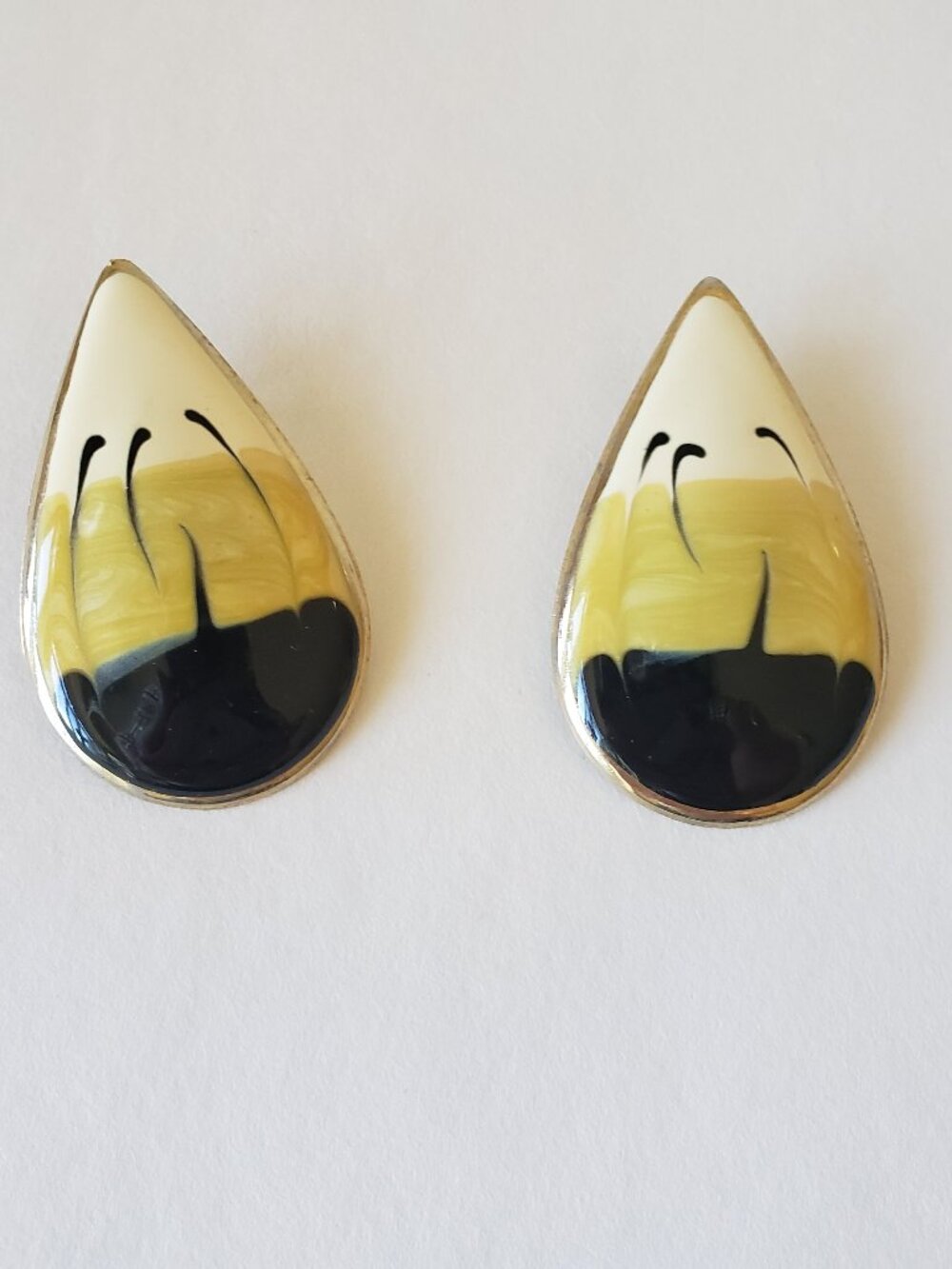 Vintage Enamel Abstract Statement Teardrop Enamel Earrings